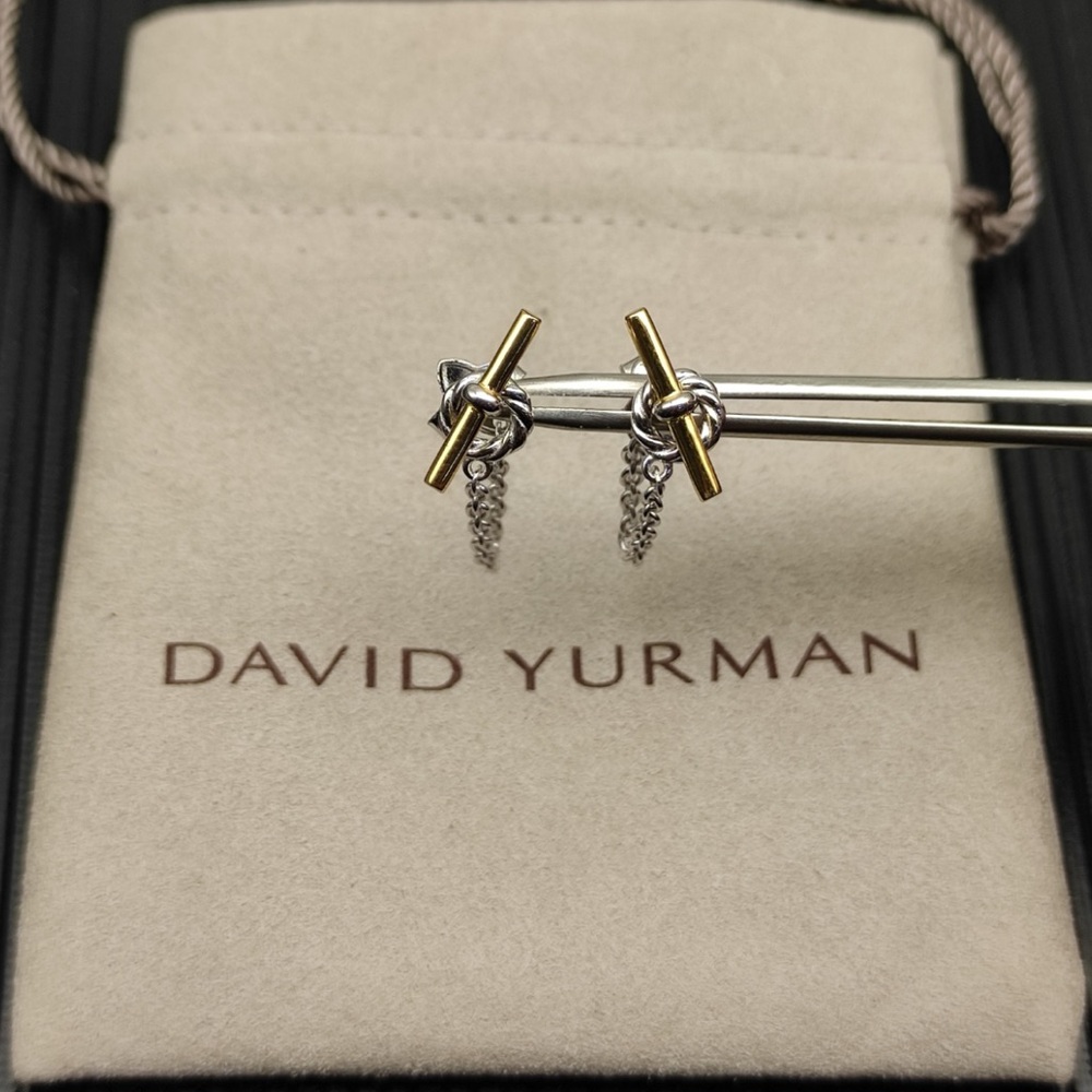 David Yurman Mixed Metal Knot Drop Earrings in Gold & Silver